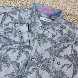 Tommy Bahama Mens Large Gray AOP Floral Button Up Long Sleeve 2 Pocket